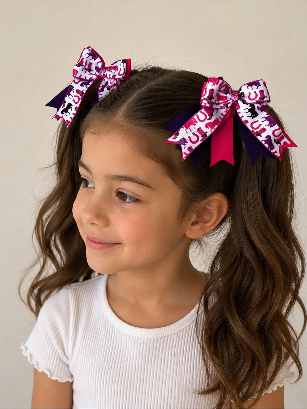Girls Pink & Purple Horse Print Equestrian Hair Bows - Kids Accessories